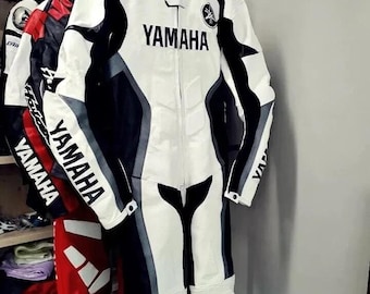 Yamaha Racing Motorbike Cowhide Leather Suit New Yamaha Black & White Motorcycle Biker Suit