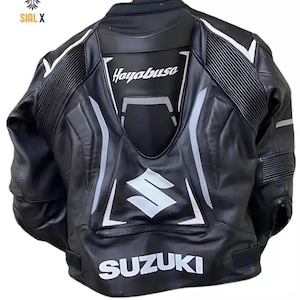 Suzuki Hayabusa Racing Motorbike Cowhide Leather Jacket New Suzuki Black Motorcycle Biker Jacket