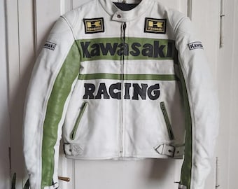 Kawasaki Racing Motorbike Cowhide Leather Jacket Vintage New Kawasaki Motorcycle Biker Jacket