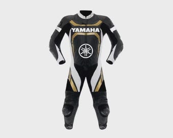Yamaha Racing Motorbike Cowhide Leather Suit New Yamaha Black & White Motorcycle Biker Suit Riding Gear