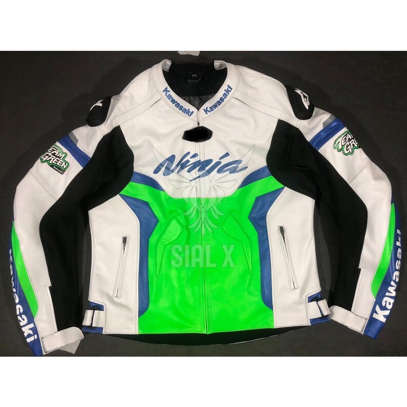 Kawasaki Ninja Racing Motorbike Cowhide Leather Jacket New Kawasaki Monster Motorcycle Biker Jacket
