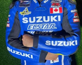 Suzuki GSXR Racing Motorbike Cowhide Leather Jacket MotoGP New Suzuki GSXR ECSTAR Men's Motorcycle Biker Jacket