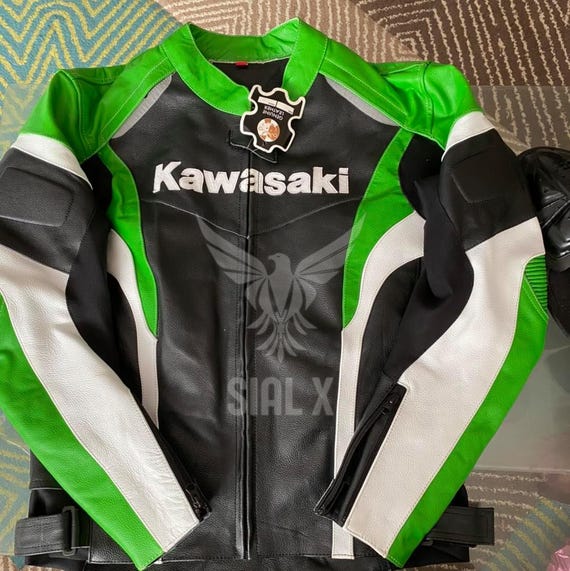Kawasaki Ninja Racing Motorbike Cowhide Leather Jacket New