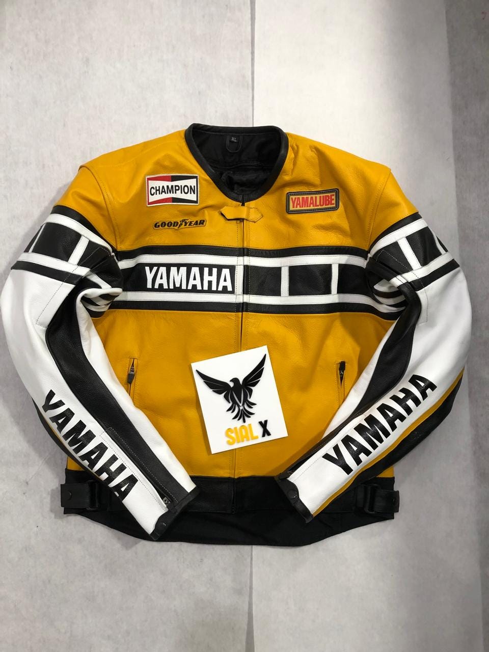 Yamaha Racing Motorbike Cowhide Leather Jacket Yama Yamalube New