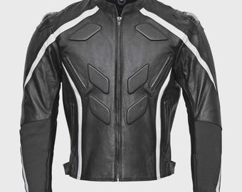 New Racing Motorbike Handmade Cowhide Leather Jacket CE Armors Vintage Motorcycle Black Biker Jacket-Riding Gear