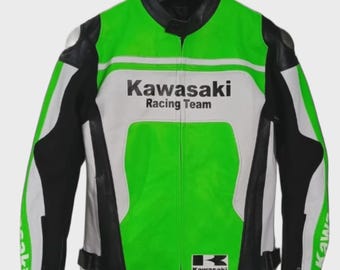 Kawasaki Racing Motorbike Cowhide Leather Jacket New Kawasaki Racing Team Motorcycle Biker Jacket