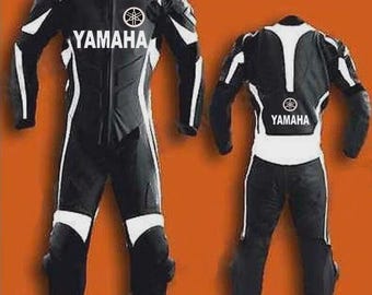 Yamaha Racing Motorbike Cowhide Leather Suit New Yamaha Black & White Motorcycle Biker Suit