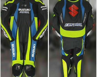Suzuki ECSTAR Racing Motorbike Cowhide Leather Suit New Suzuki Men's Motorcycle Biker Suit
