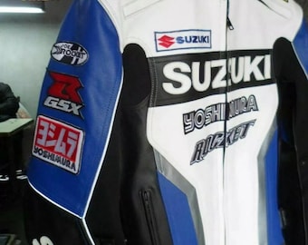 Suzuki GSXR Racing Motorbike Cowhide Leather Jacket New Suzuki Men's Motorcycle Biker Jacket
