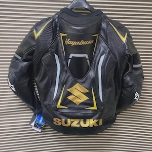 Suzuki Hayabusa Racing Motorbike Cowhide Leather Jacket CE Armored New Suzuki Black Motorcycle Biker Jacket - Riding Gear