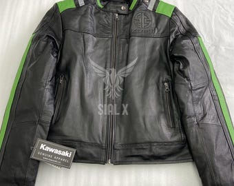 Kawasaki Racing Motorbike Cowhide Leather Jacket Riding Gear New Kawasaki Ninja  Motorcycle Biker Jacket