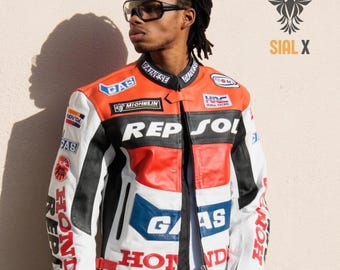 Honda Repsol Racing Motorbike Cowhide Leather Jacket MotoGP Honda Motorcycle Biker Jacket