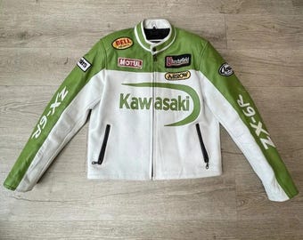 Kawasaki Racing Motorbike Cowhide Leather Jacket Vintage New