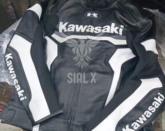 Kawasaki Racing Motorbike Cowhide Leather Jacket New Kawasaki Black Motorcycle Biker Jacket