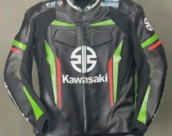 Kawasaki Racing Motorbike Cowhide Leather Jacket Riding Gear New Kawasaki Ninja  Motorcycle Biker Jacket