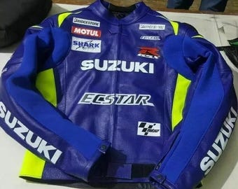 Suzuki GSXR Racing Motorbike Cowhide Leather Jacket MotoGP New Suzuki GSXR ECSTAR Men's Motorcycle Biker Jacket