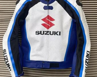 Suzuki Racing Motorbike Cowhide Leather Jacket New Suzuki Men's Motorcycle Biker Jacket