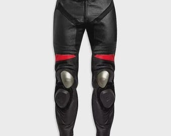 New Black Leather Racing Motorbike Leather Pant Custom Motorcycle Biker Trouser CE Approved Armor- Riding Gear