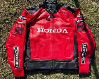 Honda Racing Motorbike Cowhide Leather Jacket MotoGP New Honda Rocket Motorcycle Biker Jacket