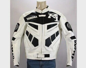 Yahama Racing Motorrad-Lederjacke aus Rindsleder Neue Yahama White Motorrad-Bikerjacke