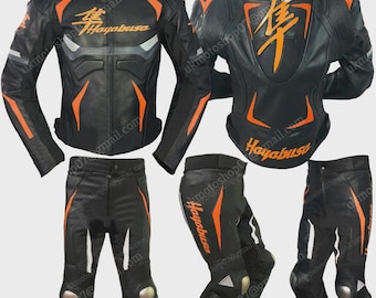 Suzuki Hayabusa Racing Motorbike Cowhide Leather Suit CE Approve Armor New Suzuki Men's Motorcycle Biker Suit - Riding Gear