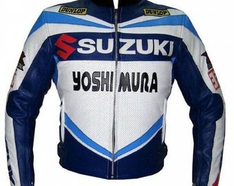 Suzuki Racing Motorbike Cowhide Leather Jacket New Suzuki Men's Motorcycle Biker Jacket