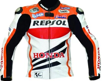 Honda Repsol Racing Motorbike Cowhide Leather Jacket MotoGP Honda Motorcycle Biker Jacket