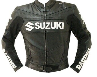 Suzuki GSXR Racing Motorbike Cowhide Leather Jacket New Suzuki Men's Motorcycle Biker Jacket