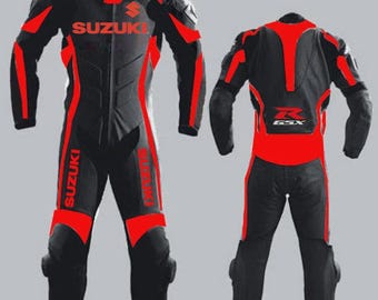Suzuki GSXR Racing Motorbike Cowhide Leather Suit CE Approved Armor New Suzuki Men's Motorcycle Biker Suit - Riding Gear
