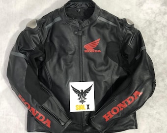 Honda Racing Motorbike Cowhide Leather Jacket MotoGP New Honda Black & Red Motorcycle Biker Jacket-Riding Jacket