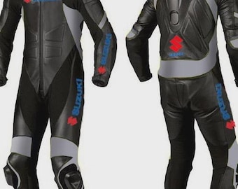 Suzuki GSXR Racing Motorbike Cowhide Leather Suit CE Approved Armor New Suzuki Men's Motorcycle Biker Suit - Riding Gear