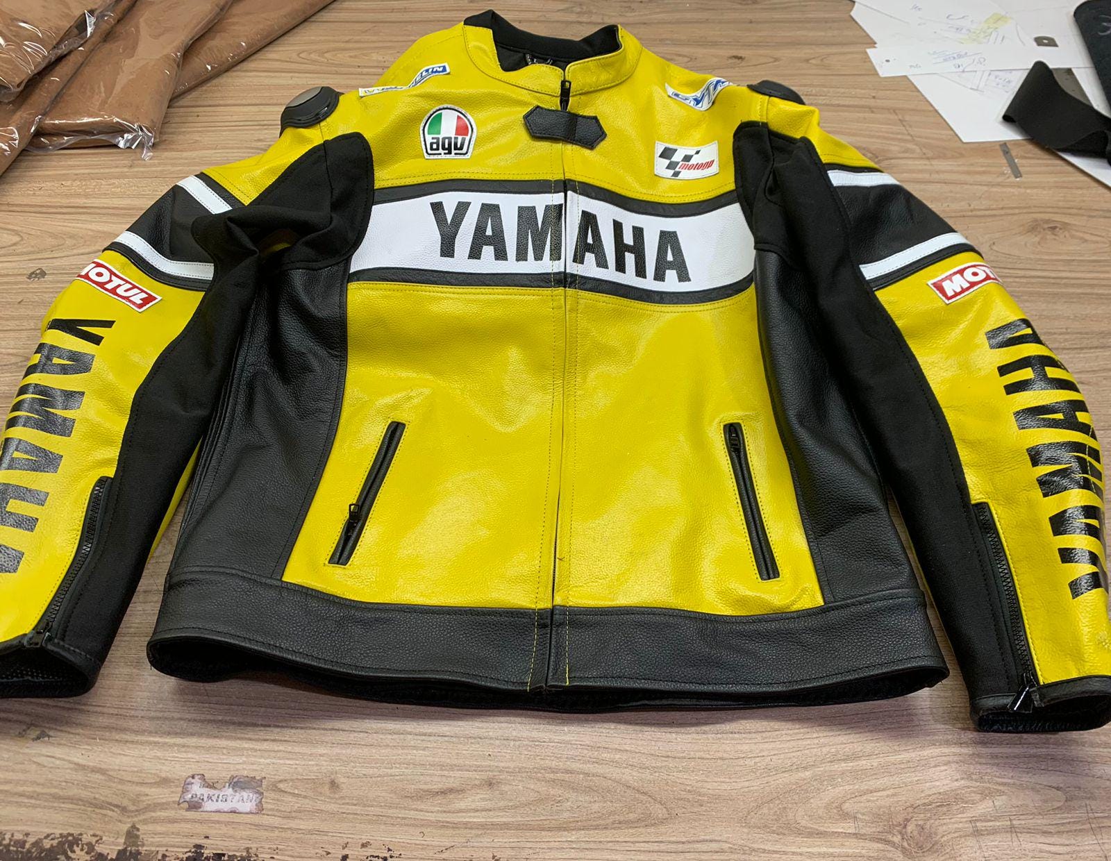Yamaha Racing Motorbike Cowhide Leather Jacket New Yamaha Yellow