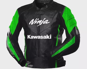 Kawasaki Racing Motorbike Cowhide Leather Jacket New Kawasaki Ninja Black & Green Motorcycle Biker Jacket