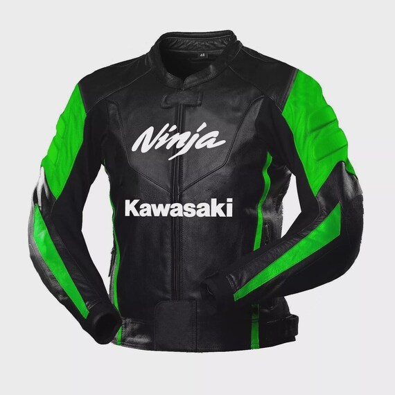 Kawasaki バイクジャケット M 黒/緑 カワサキレーシングバイク用牛革レザージャケット 新型カワサキNinja