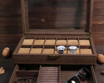 Custom Engraved Watch Box, Gift for Dad, Christmas Gift for him, Personalized Watch Storage Case, Personalized Gift , Anniversary Gift