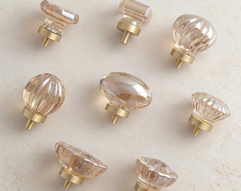 Crystal Cabinet Knobs Clear And Champagne | Glass Dresser Knobs | Champagne Crystal Knobs | Transparent Knobs | Versatile Decorative Knobs