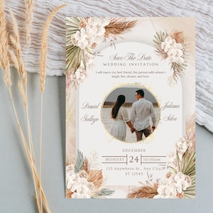 Convite de casamento editável com foto do casal | Cartão de casamento | Convites de marmelo | Convites de casamento indianos