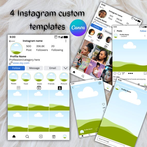 Instagram Profile Mock-up Editable Canva Templates, Social Media Instagram Mock-up for Reels & Posts, Social Media Feed Planner