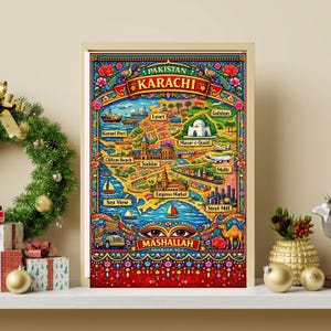 Poster da parete con camion di Karachi - Stampa artistica popolare pakistana colorata, regalo culturale unico