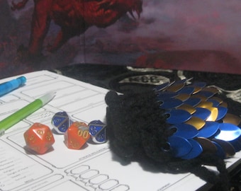 Blue & Copper Horizontal Scale Dice Bag