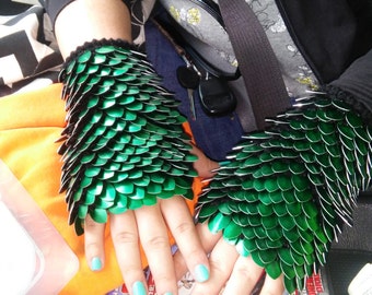 Solid color Dragon Scale Fingerless gloves, scalemail, costume, larp, renaissance fair, fairy, mermaid, cosplay, scale maile