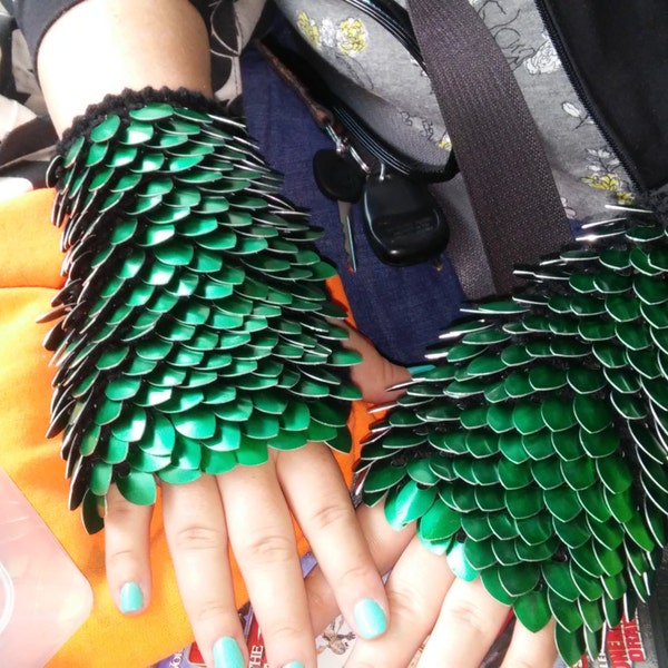 Solid color Dragon Scale Fingerless gloves, scalemail, costume, larp, renaissance fair, fairy, mermaid, cosplay, scale maile