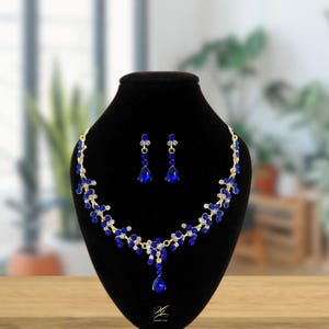 Wedding Necklace Set, Bridesmaid Jewelry Set, Green/Red/Blue Rhinestone Earring and Necklace, Mother&#39;s day Gift, Bridesmaid Gift