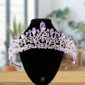 Bridal Wedding Purple Silver Crown | Princess Purple Tiaras | Prom Wedding Tiara For Her | Gift Her | Pageant Purple Tiara and Crown