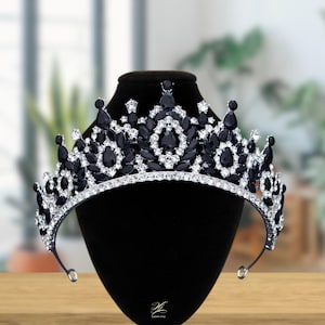 Black Bridal Wedding Crown | Black Rhinestone Silver Crown | Pageant Black Crystal Tiara | Crown For Women | Prom Diadem Bride Silver Crown