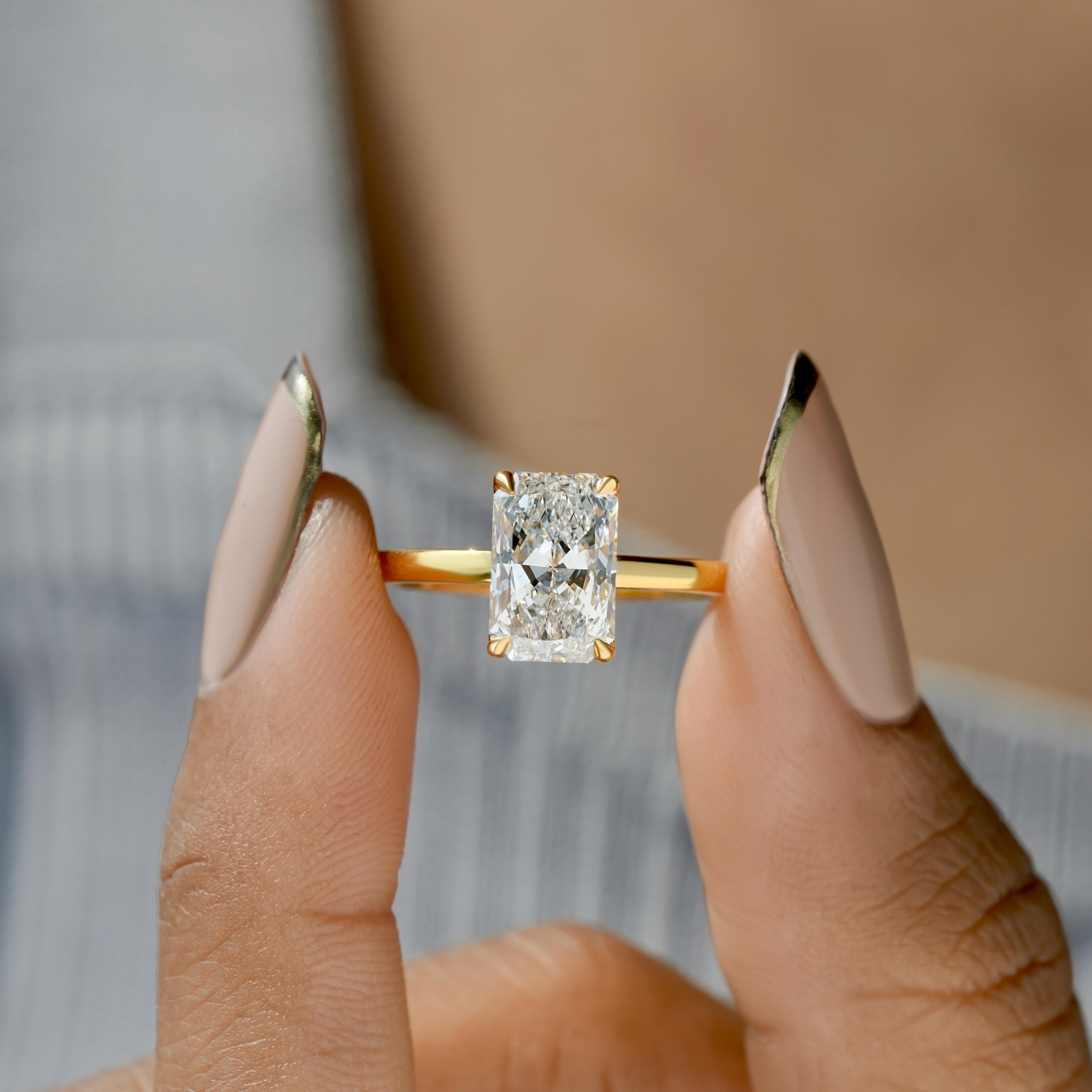 Radiant Cut Lab Grown Diamond Solitaire Engagement Ring, 14k Gold IGI ...