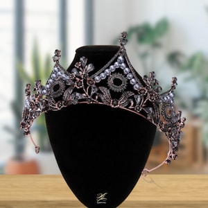 Vintage Bridal Wedding Crown | Purple/Black Pearl Vintage Bridal Tiara | Princess Black Crown | Halloween | Pageant Tiara | photoshoot Crown