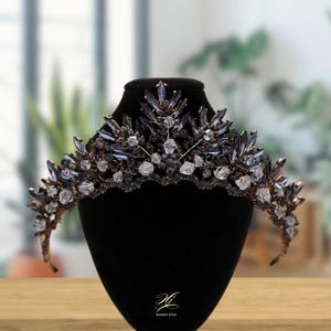 Vintage Black Bridal Wedding Tiara | Pearl Bridal Gold Crown | Handmade Tiara Her | Princess Tiaras | Bridal Hair Jewelry | Pageant Crowns