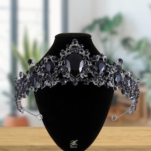 Black Rhinestone Bridal Tiara | Black Crystal Silver Wedding Crown | Princess Black Crown | Pageant Women Crown | Bridal Hair Jewelry