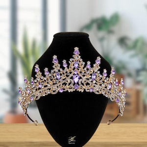 Princess Purple Wedding Crown | Bridal Elegant Tiara | Wedding Hair Jewelry | Quinceanera Silver & Gold Crown | Photoshoot Tiara Her
